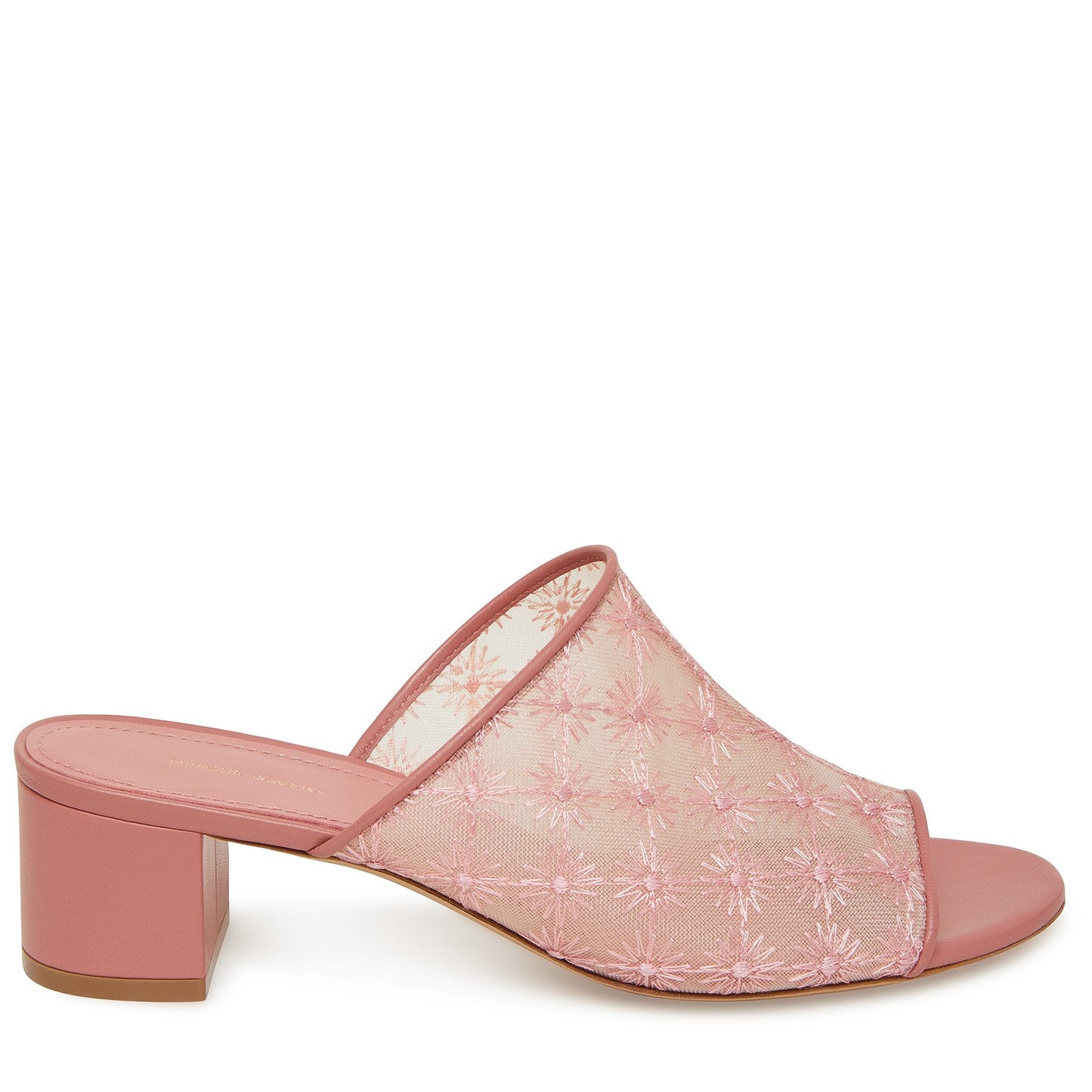 Italian floral embroidered nylon blush 40mm mule.