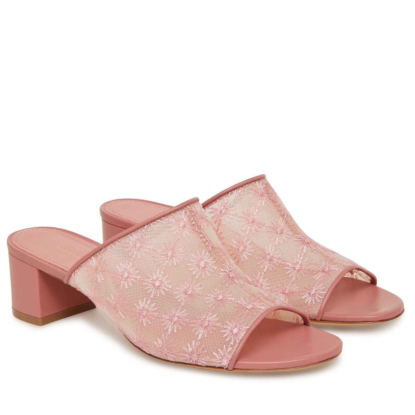 Floral Embroidered Nylon 40mm Mule - Blush
