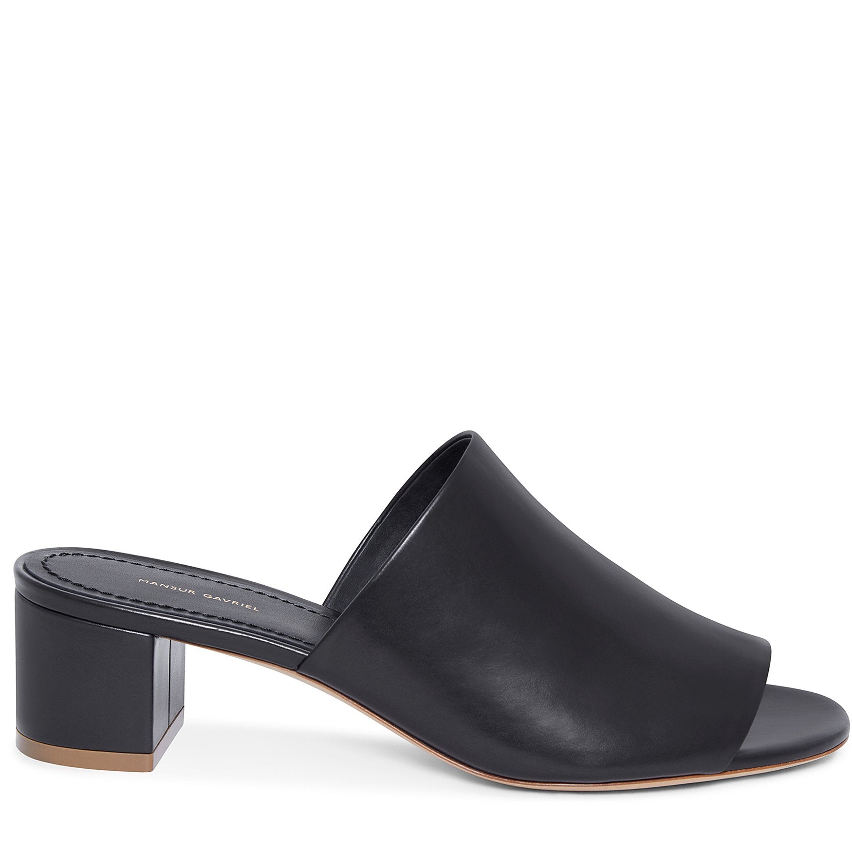Italian lambskin leather black mule with calf leather insole.