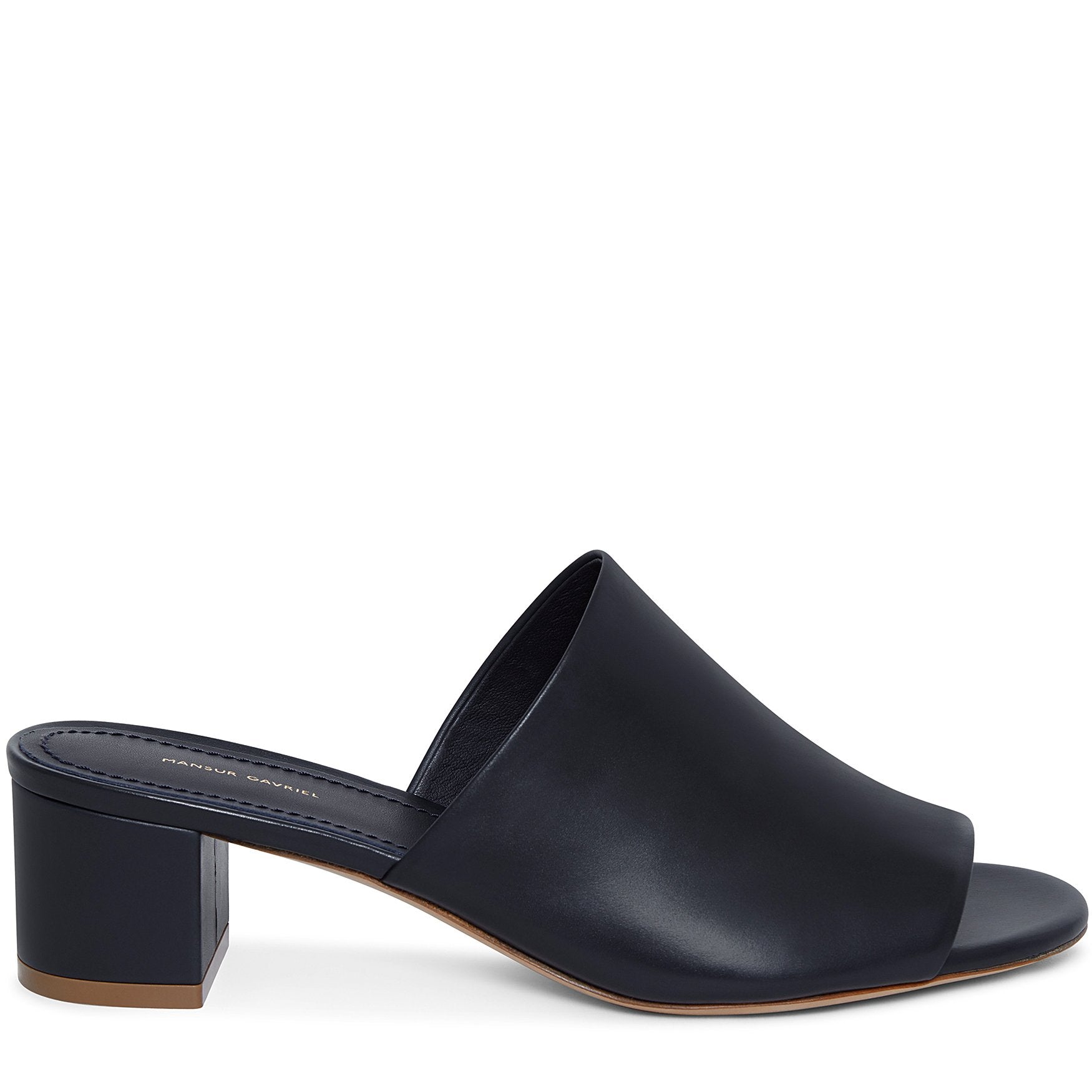 Italian lambskin leather navy mule with calf leather insole.