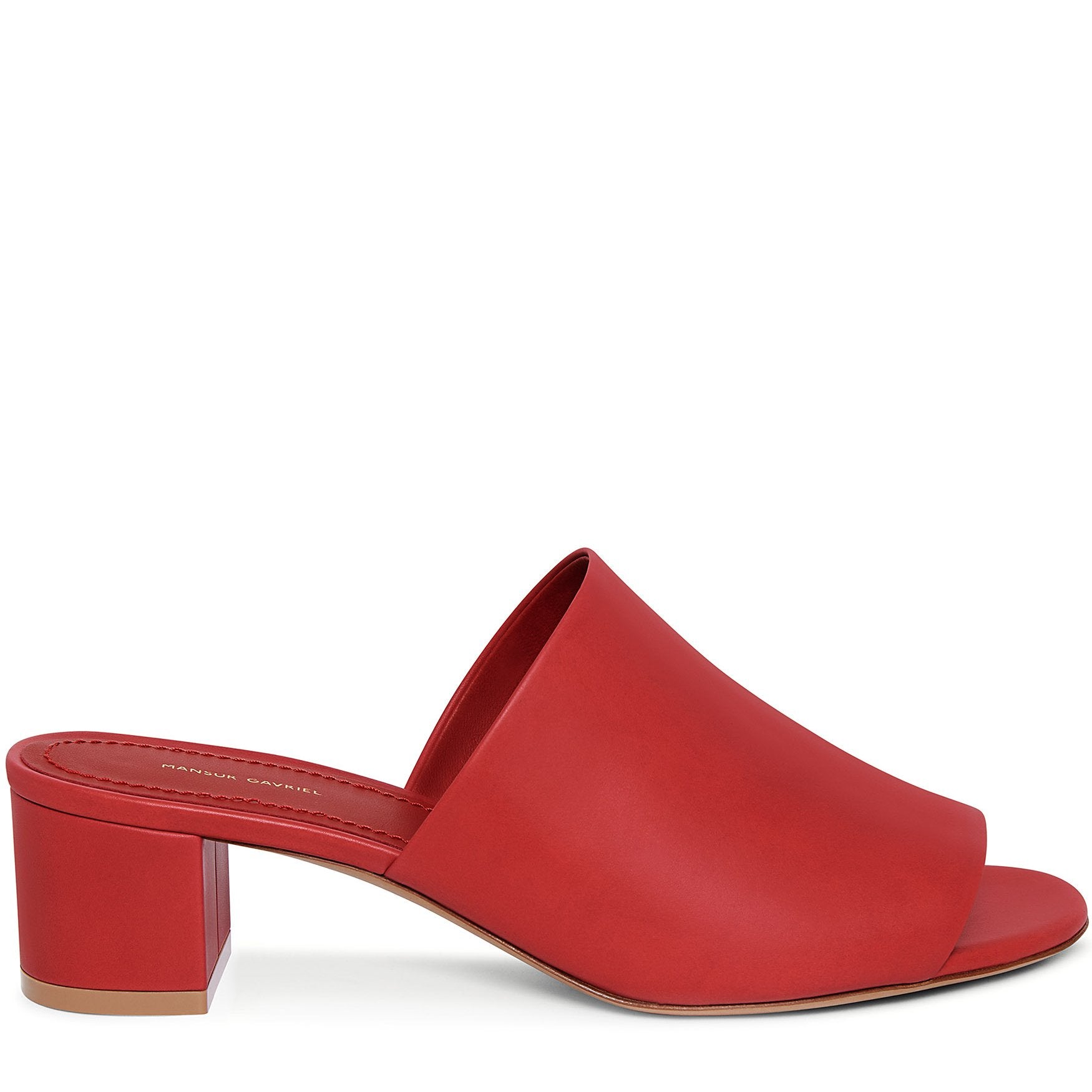 Italian lambskin leather red mule with calf leather insole.