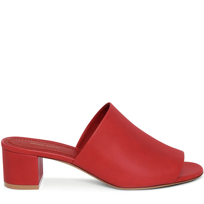 Italian lambskin leather red mule with calf leather insole.
