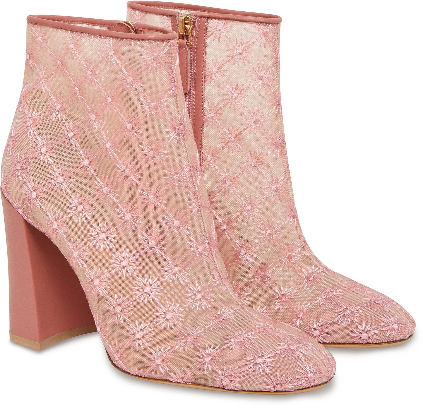 Floral Embroidered Nylon 95MM Ankle Boot - Blush