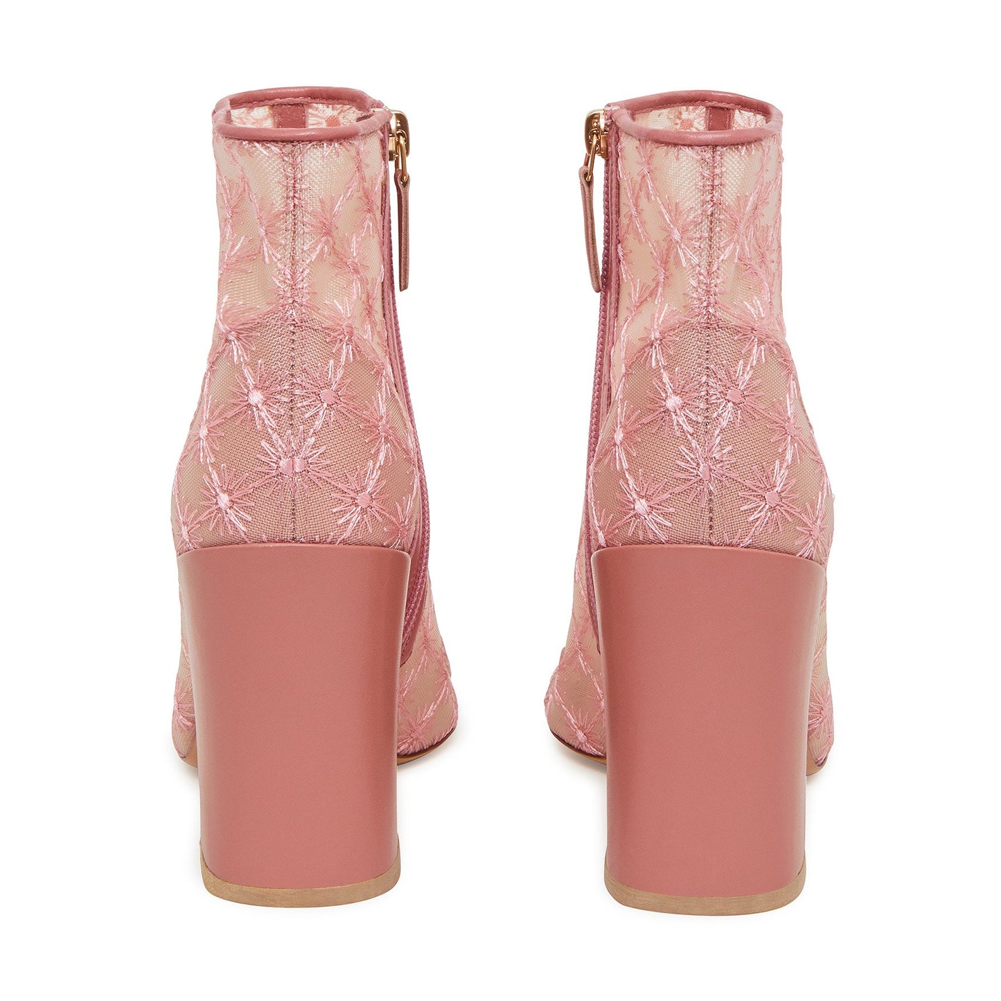 Floral Embroidered Nylon 95MM Ankle Boot - Blush