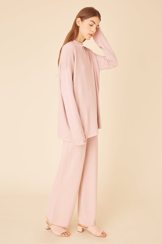Italian alpaca silk light pink oversized funnel neck.