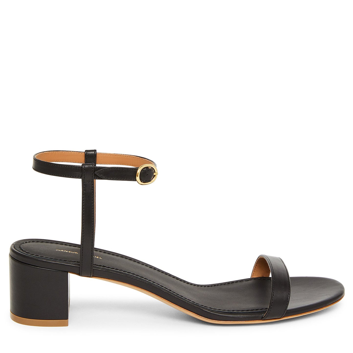 Italian lambskin leather black ankle strap sandal with lambskin leather insole.