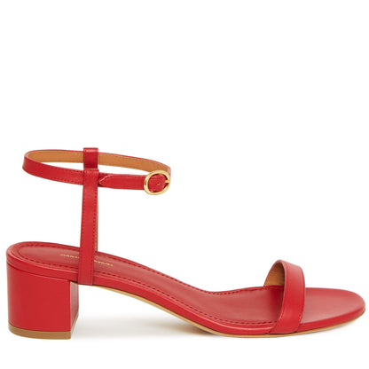 Italian lambskin leather red ankle strap sandal with lambskin leather insole.