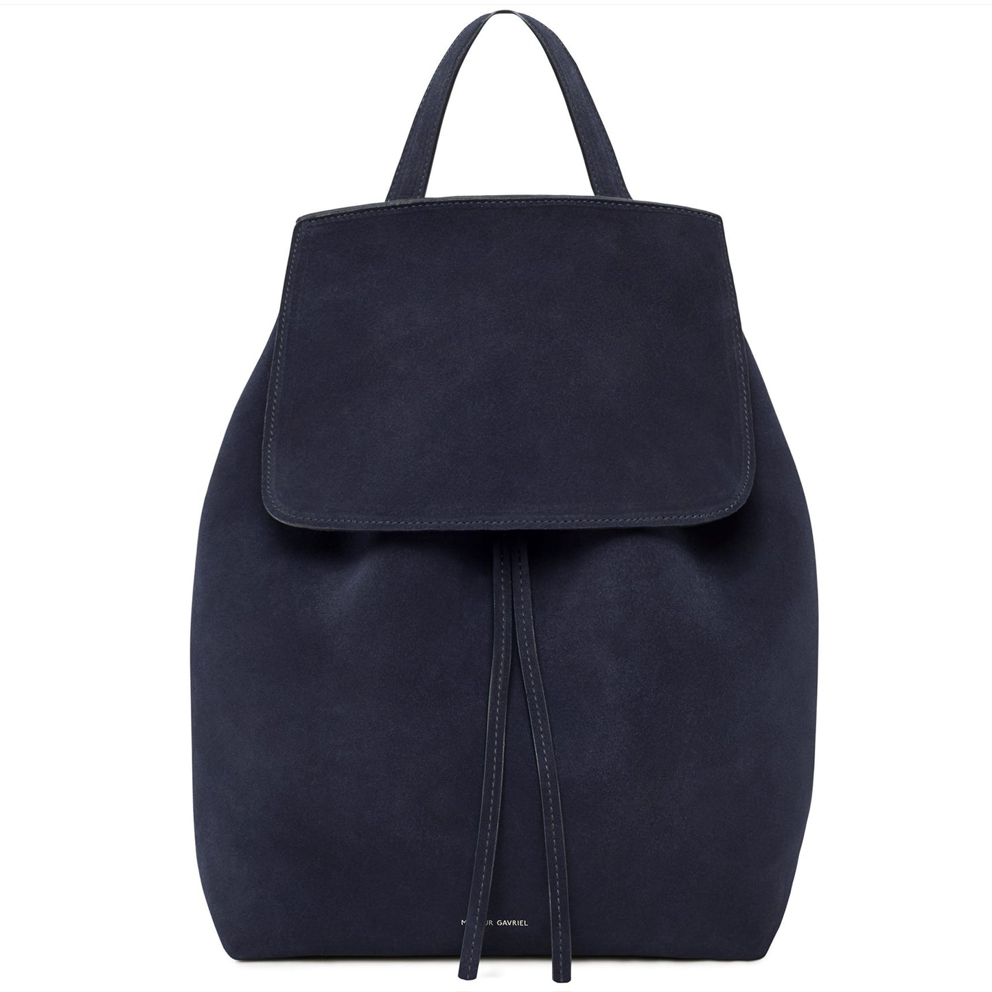Italian suede leather navy backpack with raw interior.