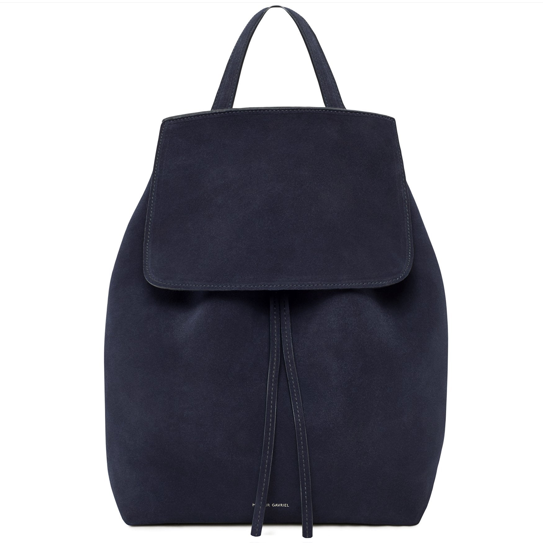 Italian suede leather navy backpack with raw interior.
