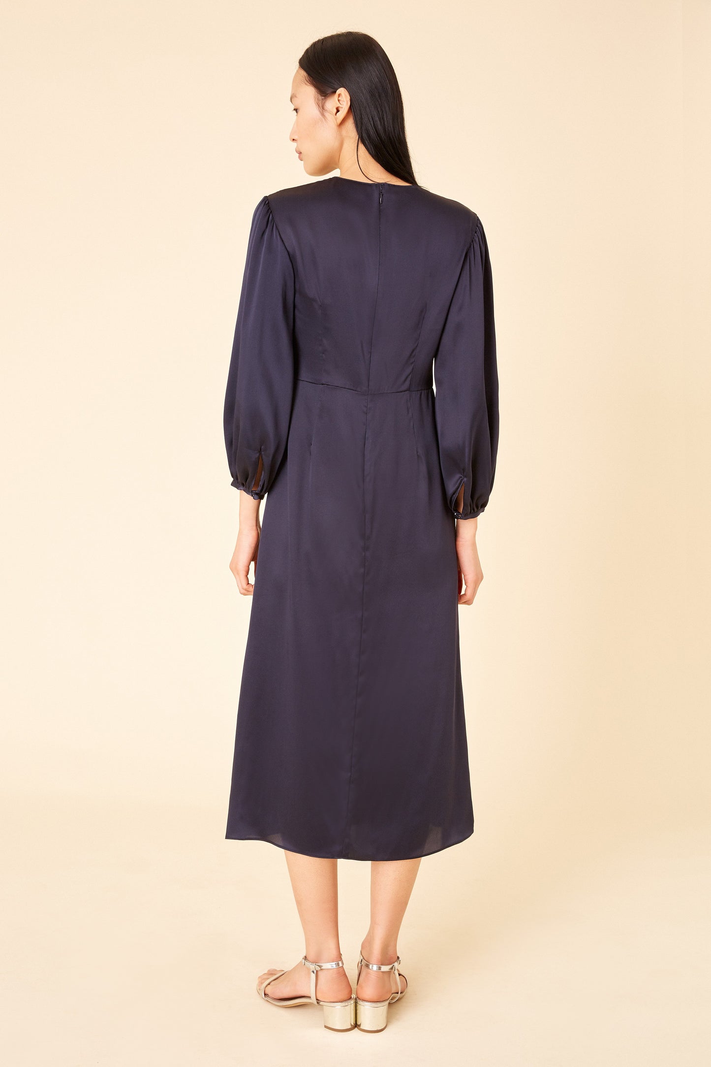 Silk Charmeuse Bishop Sleeve Dress - Blu