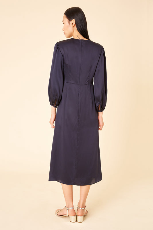 Silk Charmeuse Bishop Sleeve Dress - Blu