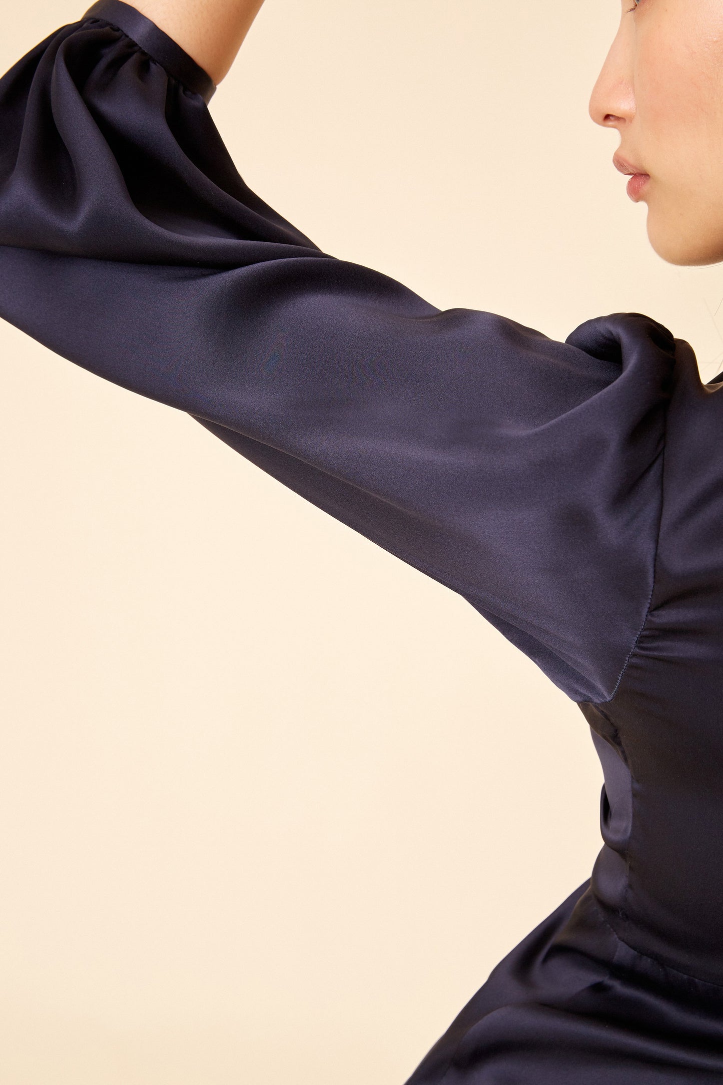 Silk Charmeuse Bishop Sleeve Dress - Blu