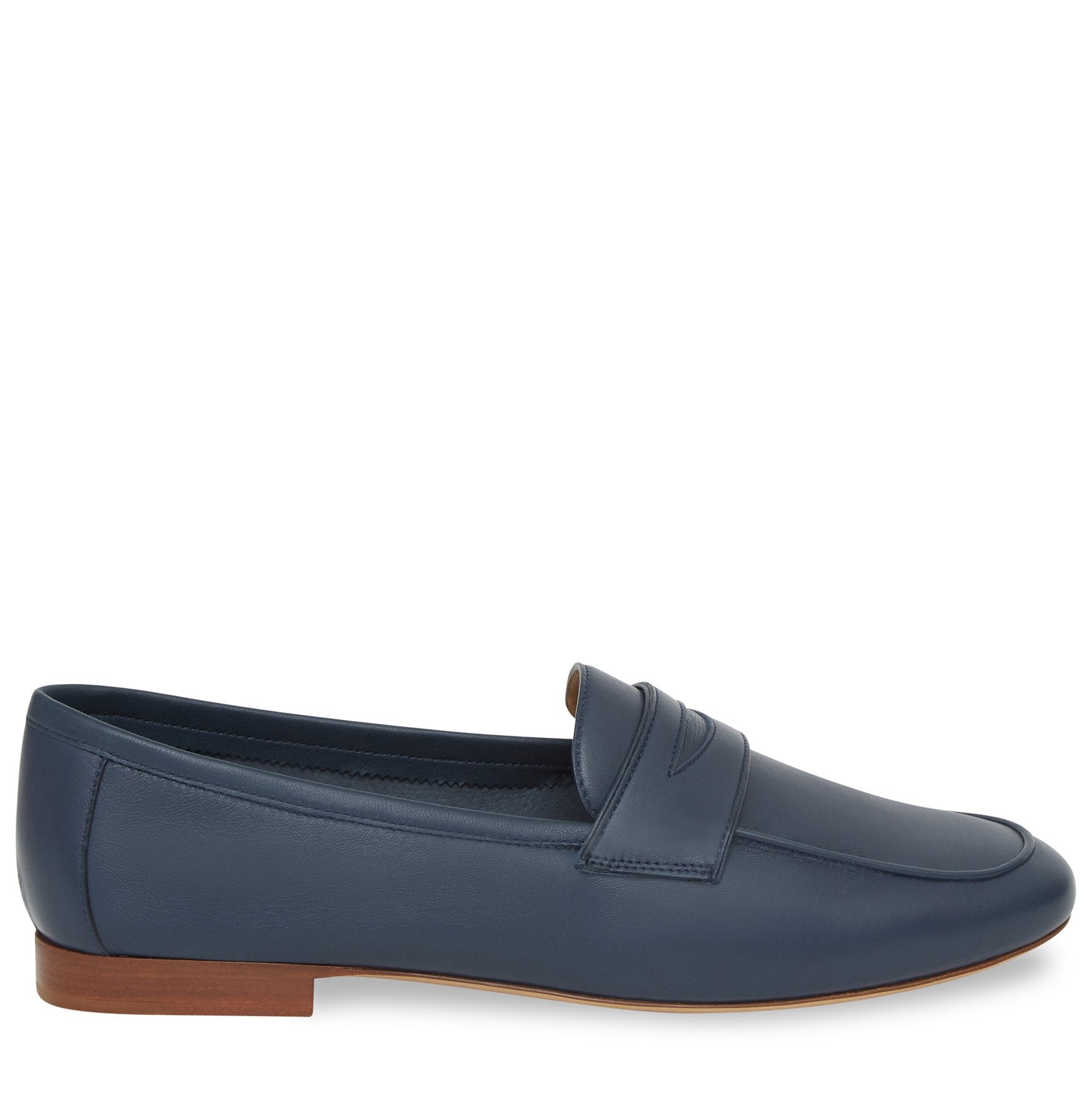 Italian lambskin leather navy classic loafer with lambskin leather insole.