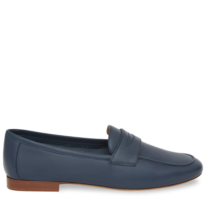 Italian lambskin leather navy classic loafer with lambskin leather insole.