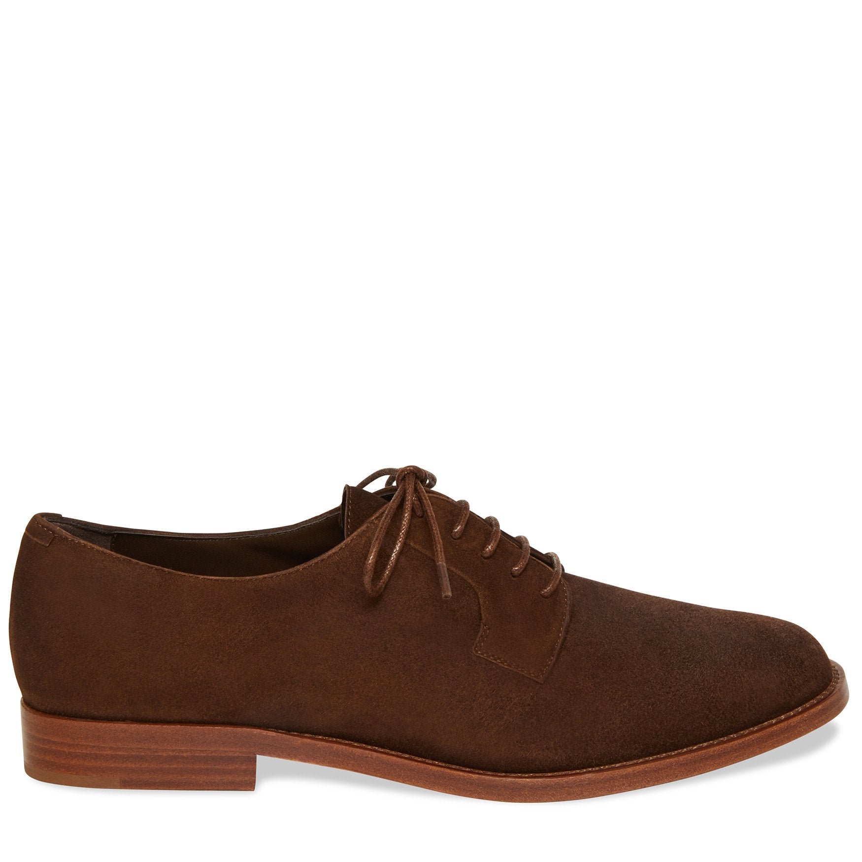 Italian suede leather chocolate lace up classic oxford with calf leather insole.