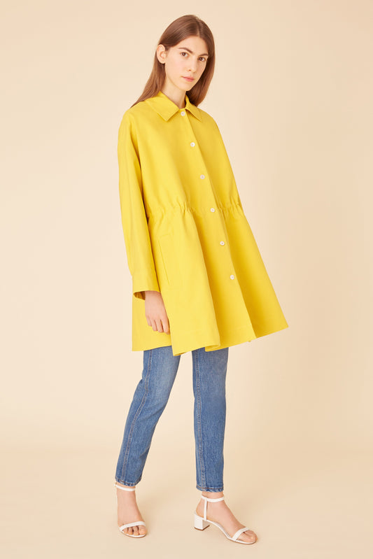 Italian bicolor sun and cammello cotton drawstring coat.