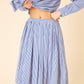 Cotton Stripe Pleated Skirt - Blu/White