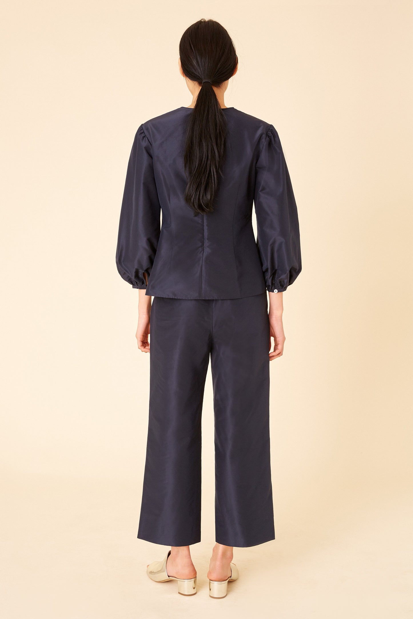 Taffeta Voluminous Sleeve Blouse - Blu