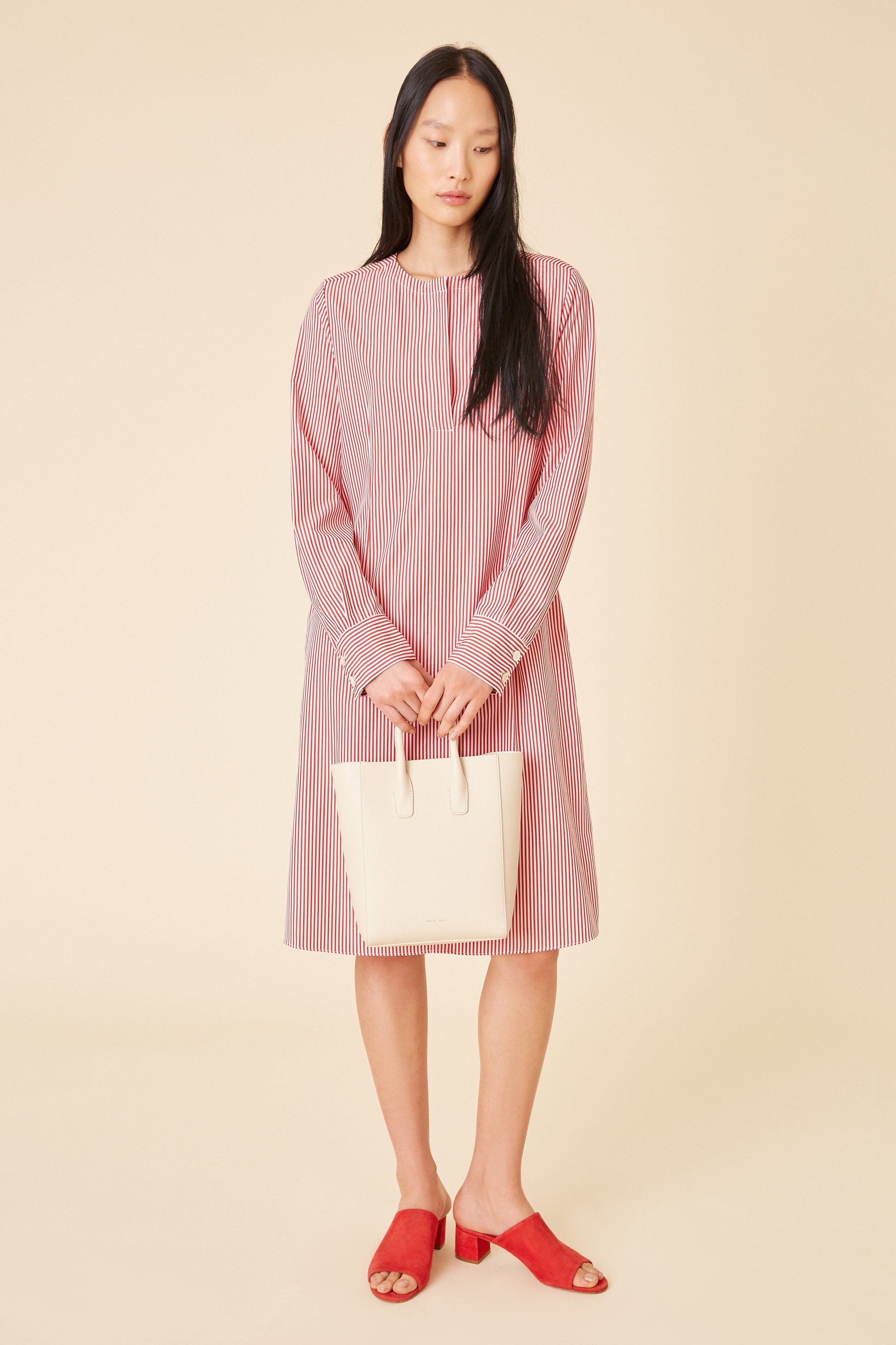 Italian cotton red and white stripe tunic dress.