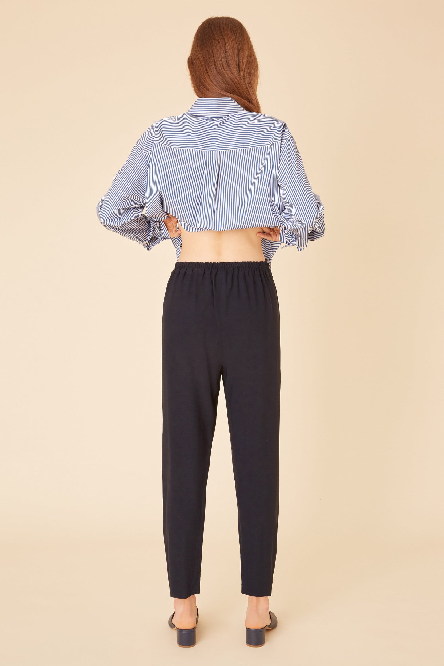 Crepe Elastic Pant - Blu - Mansur Gavriel. Designed in NYC, made in Italy.