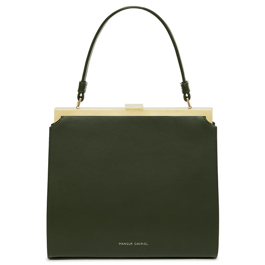 Italian calf leather green elegant bag with green suede interior.