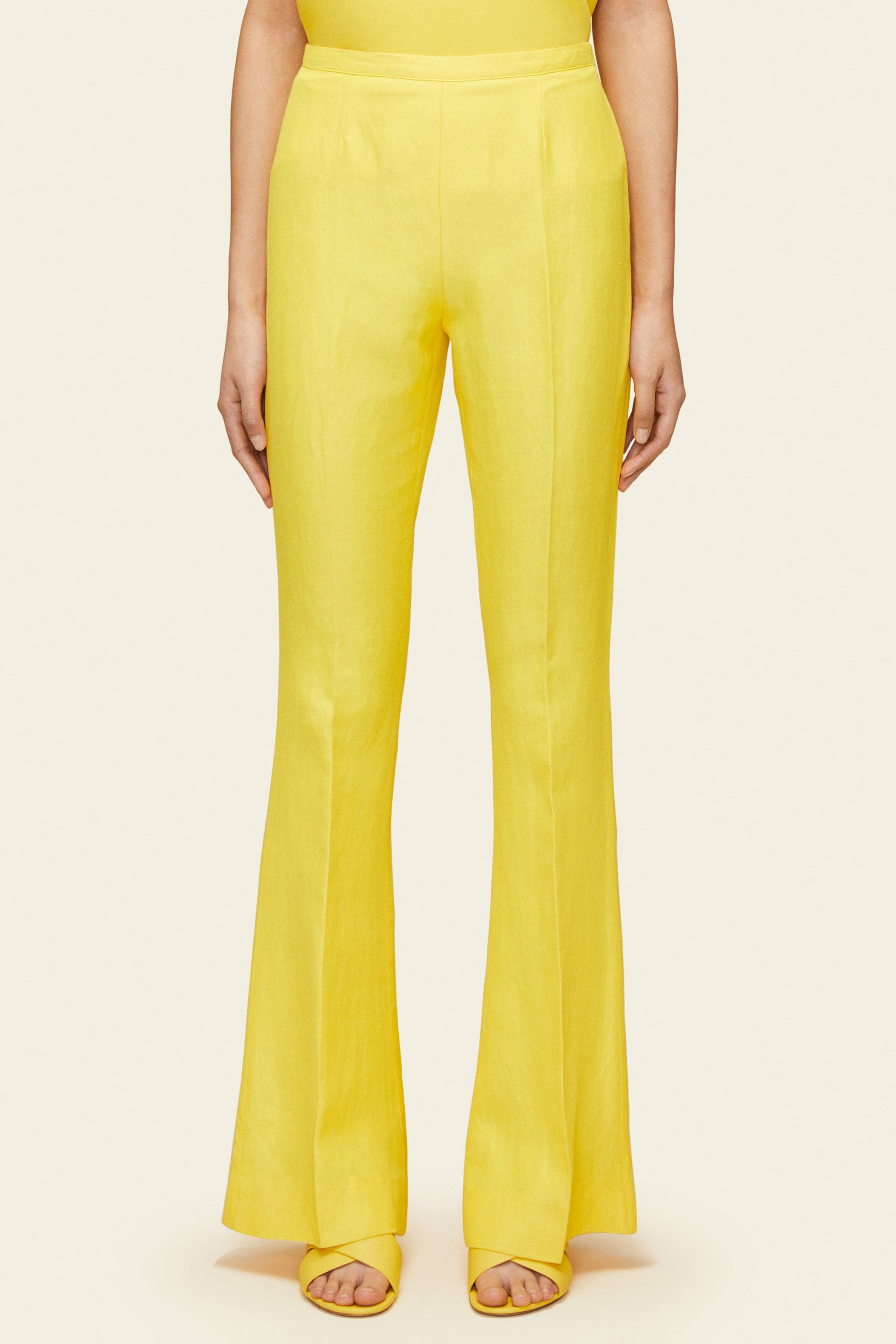 Italian linen yellow flare pant.
