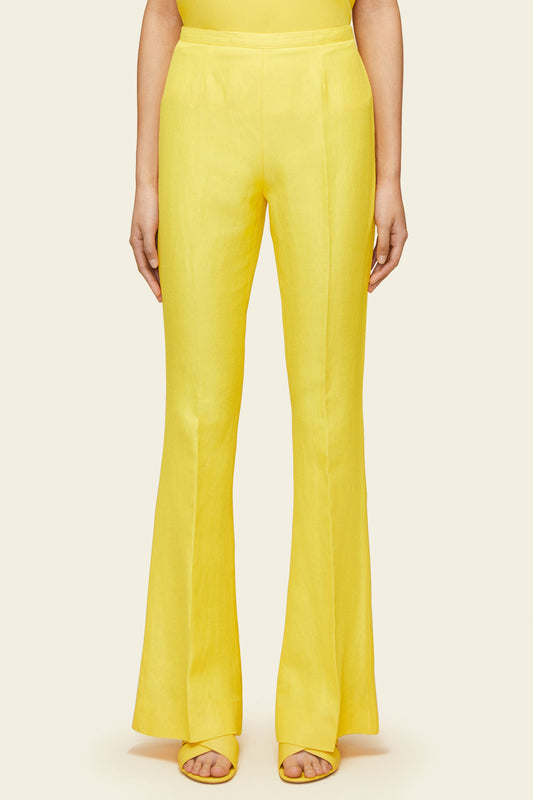 Italian linen yellow flare pant.