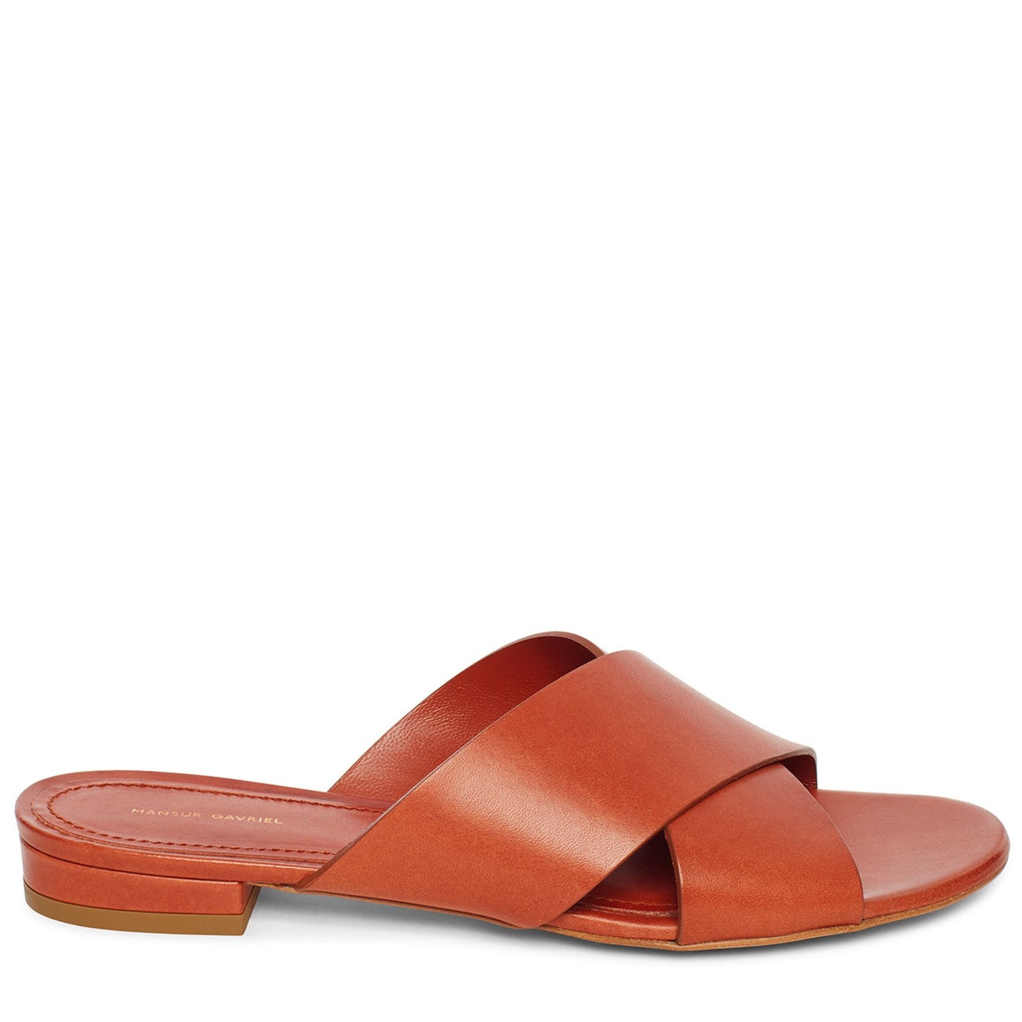 Vegetable Tanned Flat Crossover Sandal - Brandy
