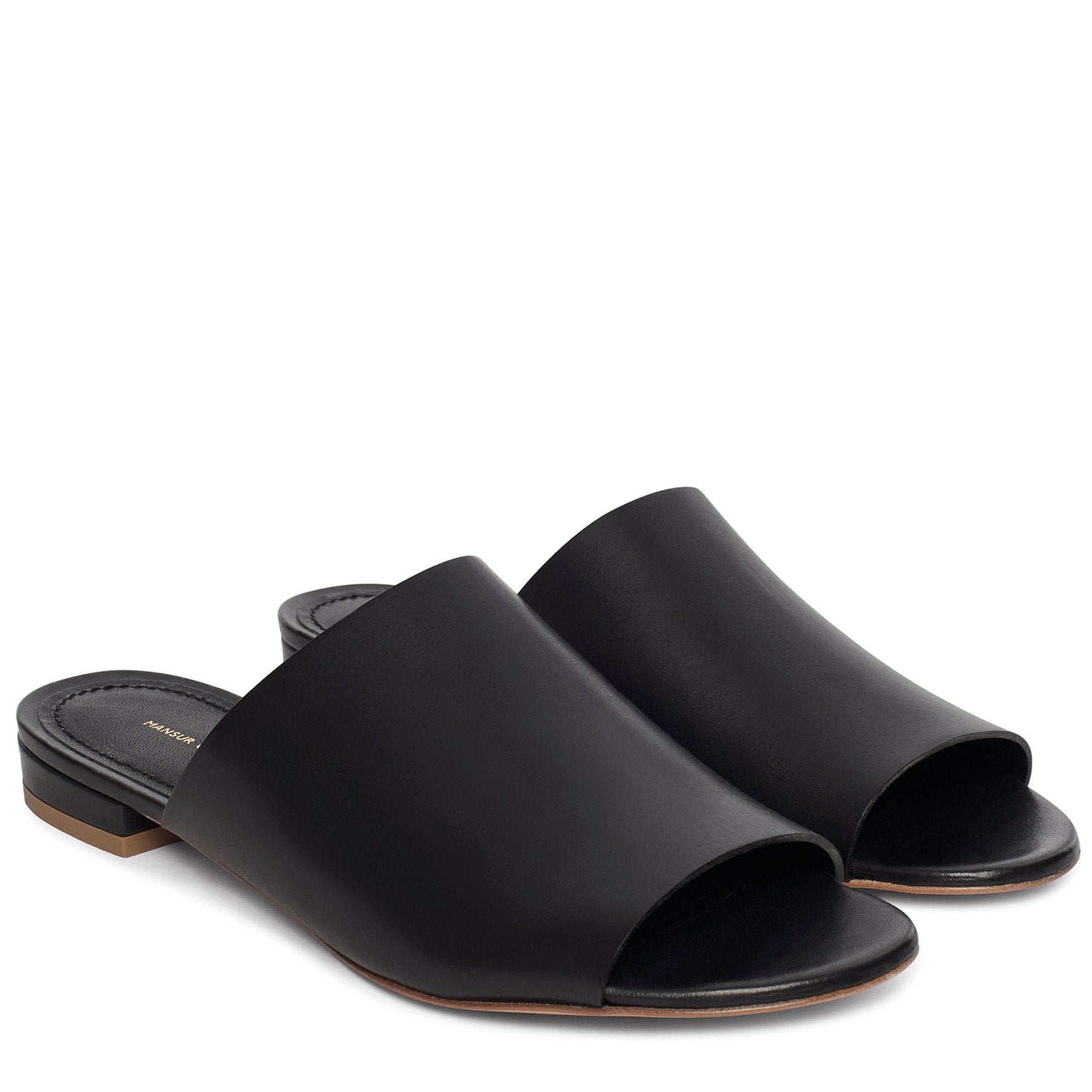 Vegetable Tanned Flat Mule - Black - Mansur Gavriel. Designed in NYC, made in Italy.