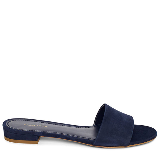 Suede Flat Single Strap Sandal - Blu