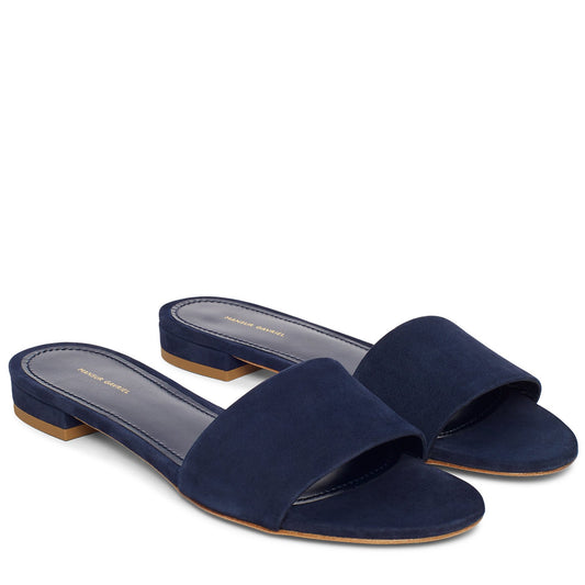 Suede Flat Single Strap Sandal - Blu - Mansur Gavriel. Designed in NYC, made in Italy.