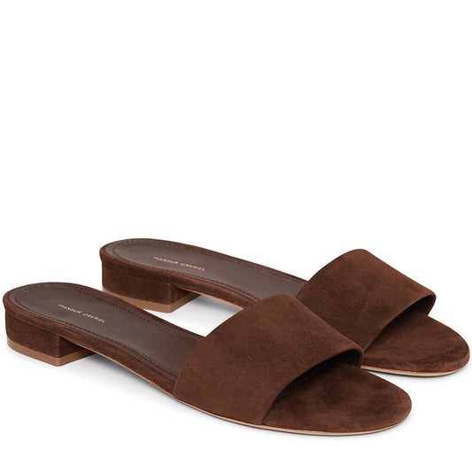 Suede Flat Single Strap Sandal - Chocolate - Mansur Gavriel. Designed in NYC, made in Italy.