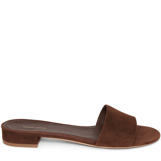 Suede Flat Single Strap Sandal - Chocolate