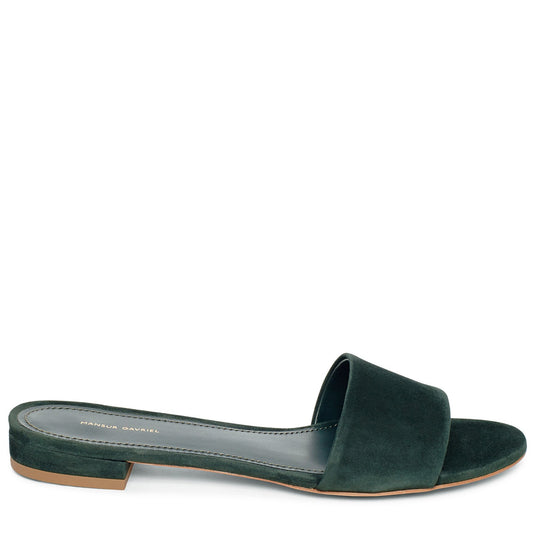 Suede Flat Single Strap Sandal - Moss