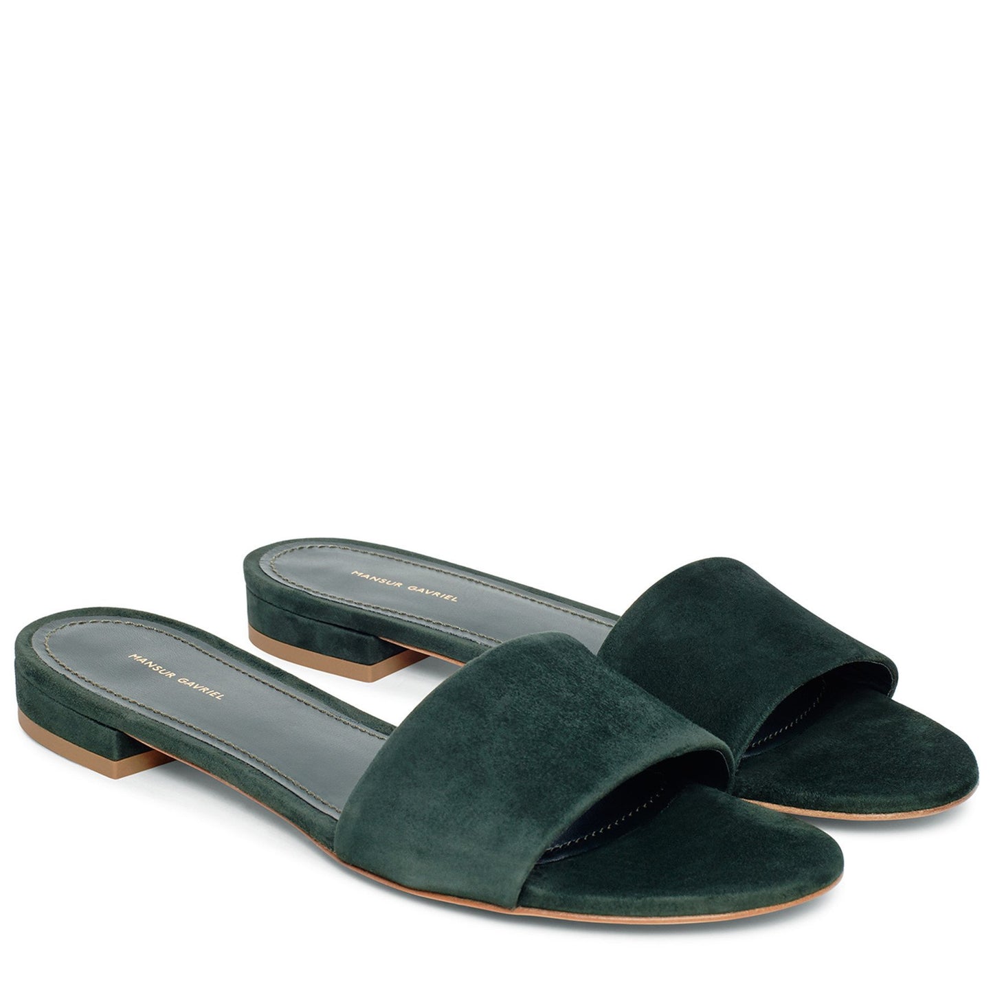 Suede Flat Single Strap Sandal - Moss - Mansur Gavriel. Designed in NYC, made in Italy.