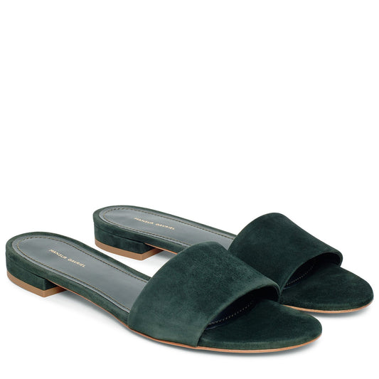Suede Flat Single Strap Sandal - Moss - Mansur Gavriel. Designed in NYC, made in Italy.