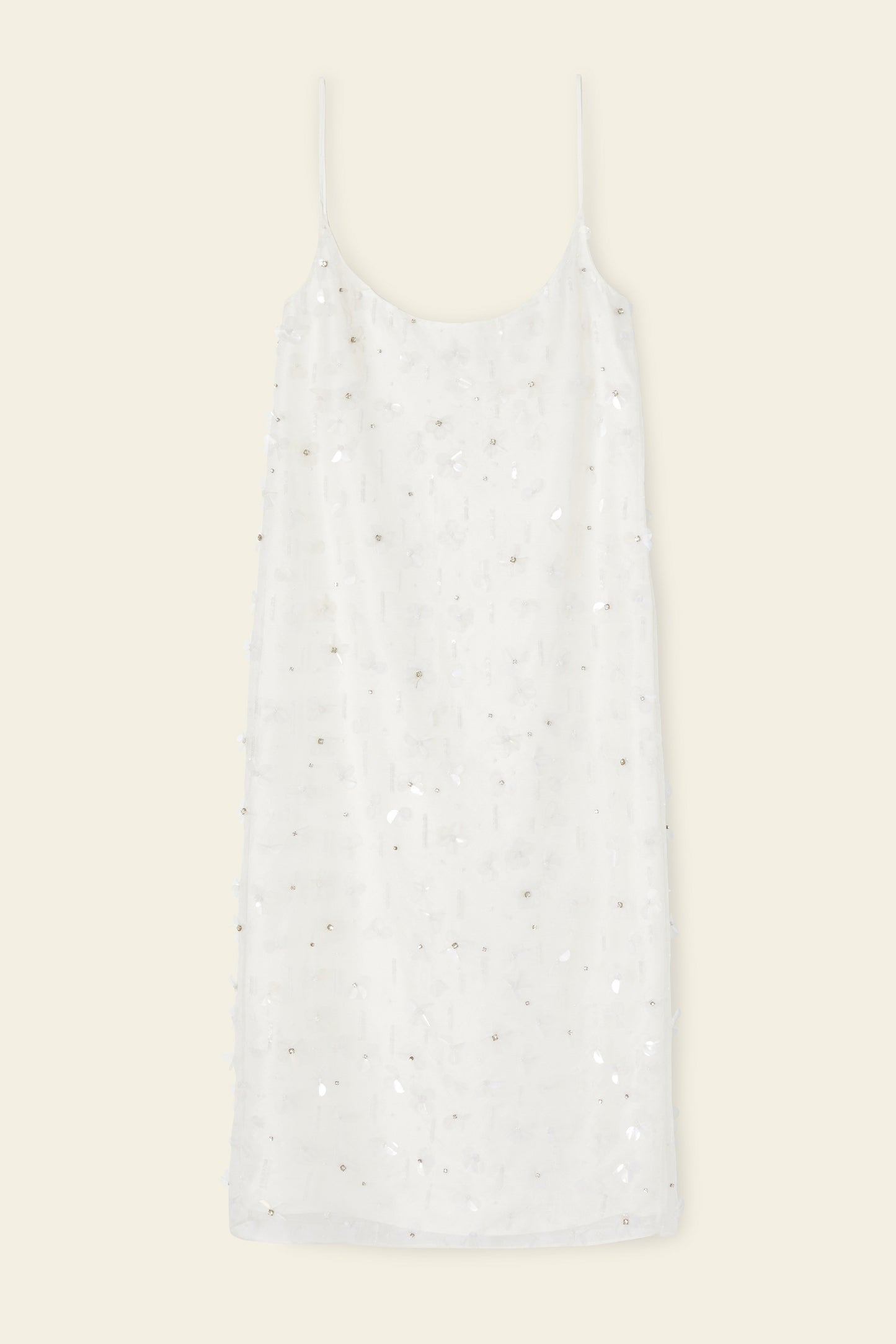 Floral Embellished Silk Slip Dress - Cream