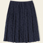 Floral Embroidered Linen Pleated Skirt - Blu