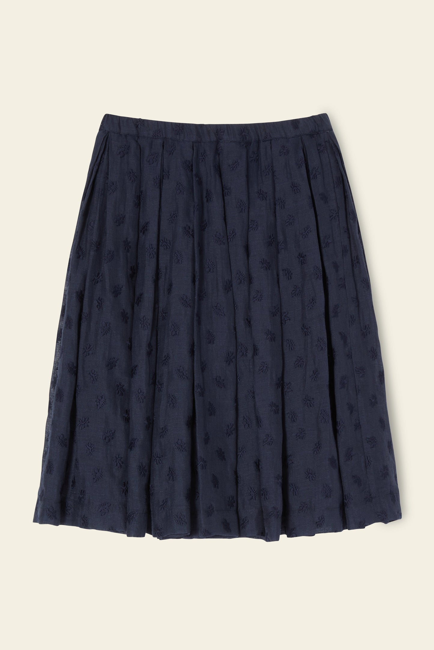 Floral Embroidered Linen Pleated Skirt - Blu