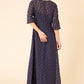 Floral Embroidered Linen Fine Dress - Blu