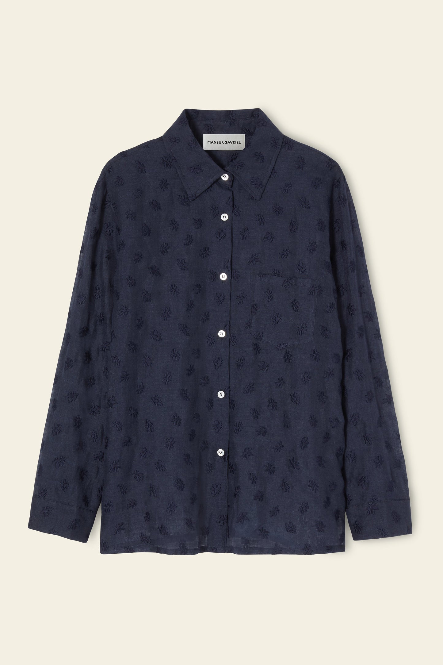 Floral Embroidered Linen Long Sleeve Button Down - Blu