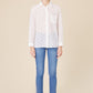 Floral Embroidered Linen Long Sleeve Button Down - White
