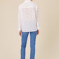 Floral Embroidered Linen Long Sleeve Button Down - White