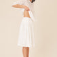 Floral Embroidered Linen Pleated Skirt - White
