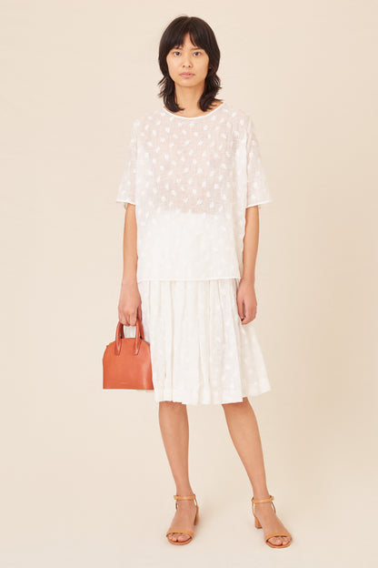 Italian floral embroidered white linen blouse.