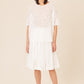 Floral Embroidered Linen Short Sleeve Blouse - White