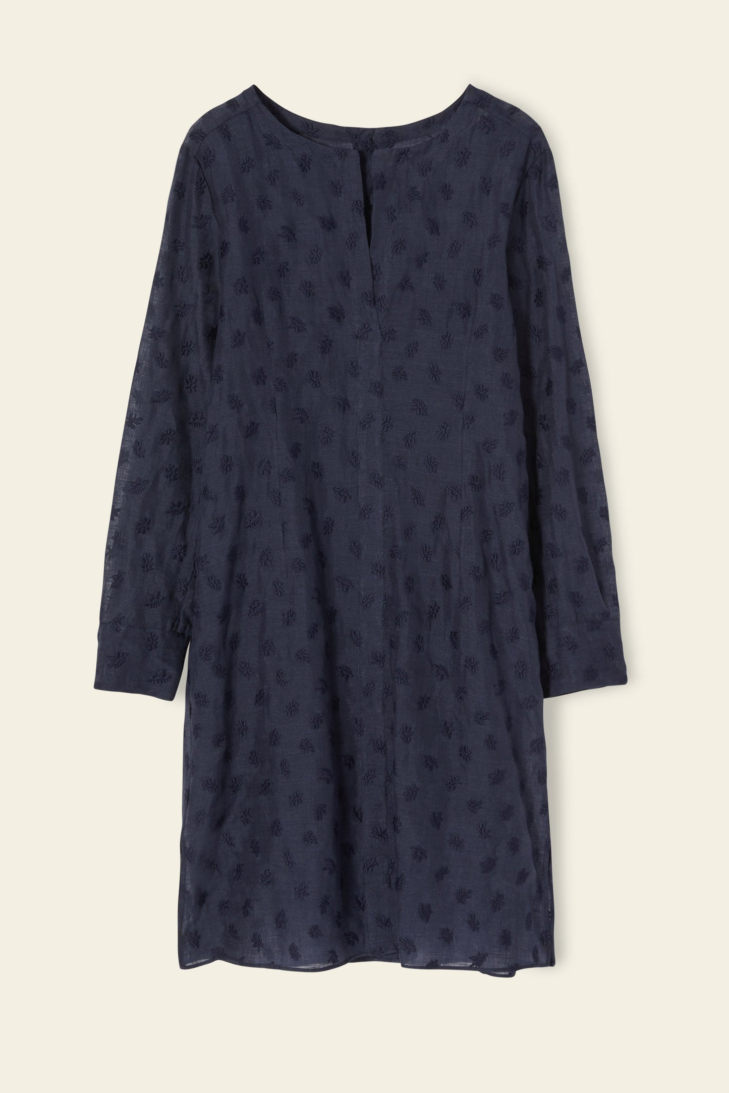 Floral Embroidered Linen Tunic Dress - Blu