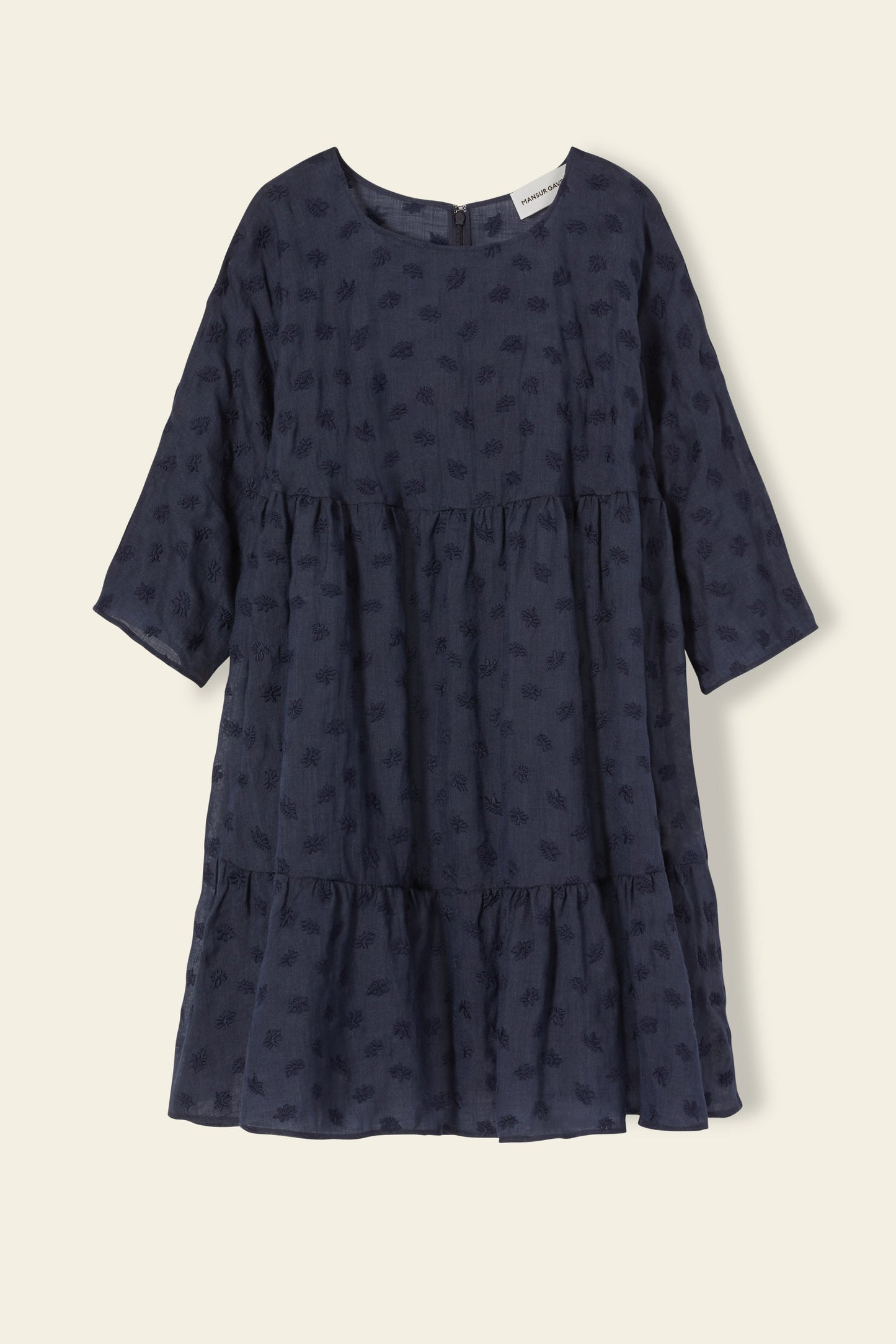 Floral Embroidered Linen Tiered Dress - Blu