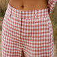 Italian linen gingham blush straight pant.