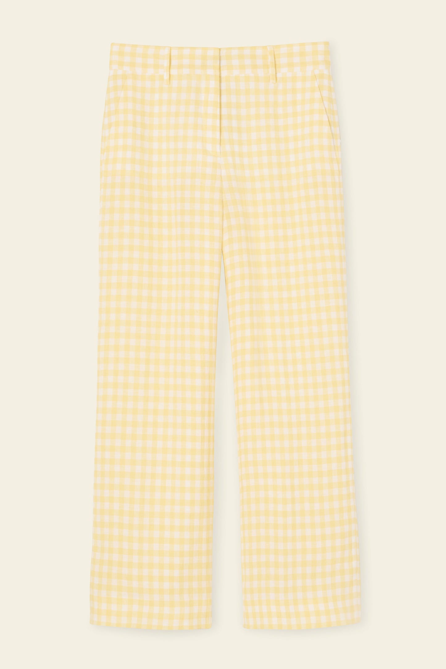 Italian linen gingham yellow straight pant.